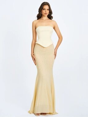 Strapless Cream Peplum Mermaid Maxi Dress